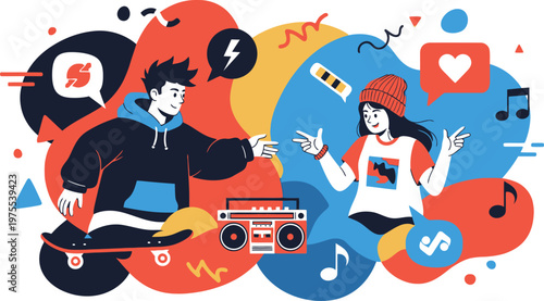 Woman meditating in lotus position on mat, finding peace and mindfulness. Abstract background with calming color blocks, symbolizing mental clarity and spiritual wellness