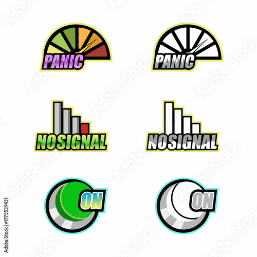 Text emotes panic no signal on full color and mono chrome vector
