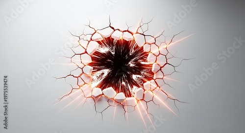 A vibrant and dramatic explosion of red and white energy on a gray background