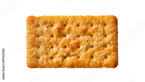 Schilderij op canvas Golden baked rectangular cracker with perforated holes, isolated on transparent