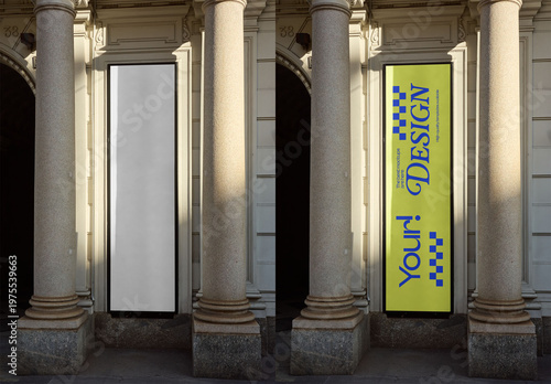 Mockup Of Customizable Vertical Banner Between Pillars