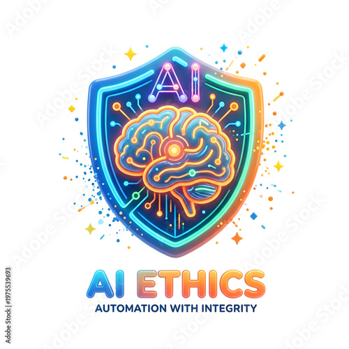 AI Ethics Concept with Brain and Shield Illustration.