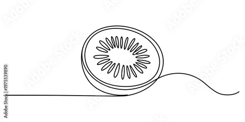 A minimalist single continuous line drawing of a sliced kiwi fruit on a plain white background Vector, illustration
