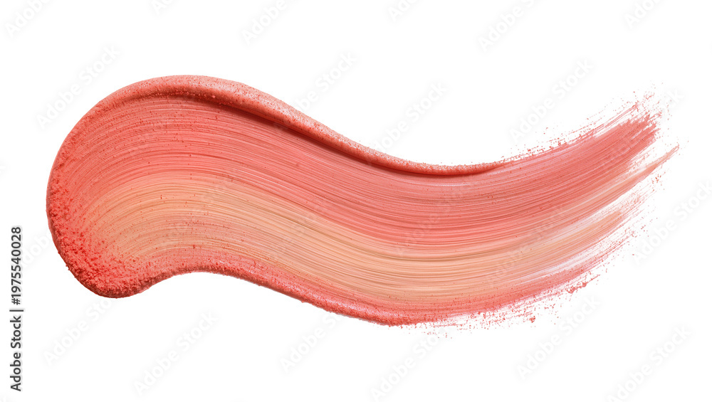 Fototapeta premium Coral pink makeup smear with fine glitter particles, isolated on transparent background