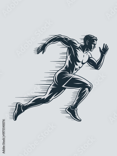 Running Athlete Illustration – Sprinter Speed Sport Fitness Action Concept