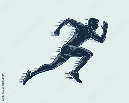 Running Athlete Illustration – Sprinter Speed Sport Fitness Action Concept