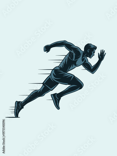 Running Athlete Illustration – Sprinter Speed Sport Fitness Action Concept