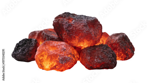 Canvastavla Glowing hot embers of charcoal, isolated on transparent background