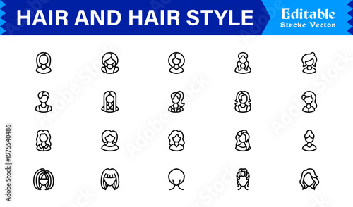 Hair Styling, Salon, and Grooming – Modern Minimal Line Icon Collection for Beauty and Barber Shop Essentials