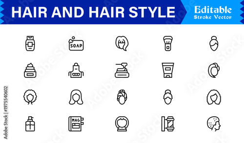 Hair Styling, Salon, and Grooming – Modern Minimal Line Icon Collection for Beauty and Barber Shop Essentials