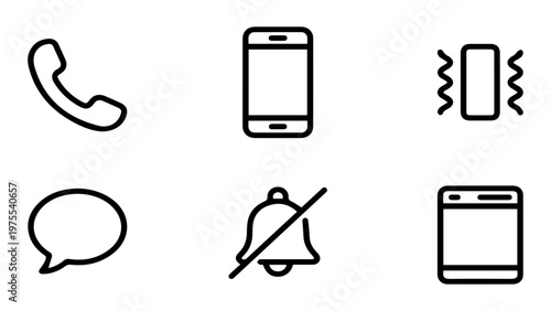 Communication and mobile phone icons set with mobile interface communication smartphone notification vibration interface technology internet connection information