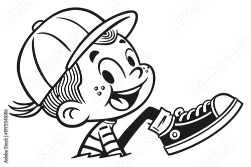 Cute Kid Characters with Snapback Hats Vector Graphic