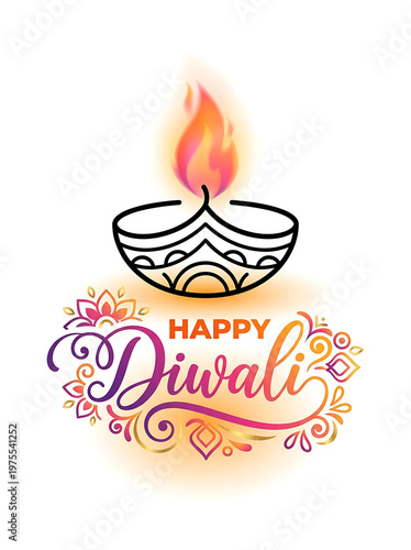 Happy Diwali Greeting Card with Burning Diya Oil Lamp Vector Design