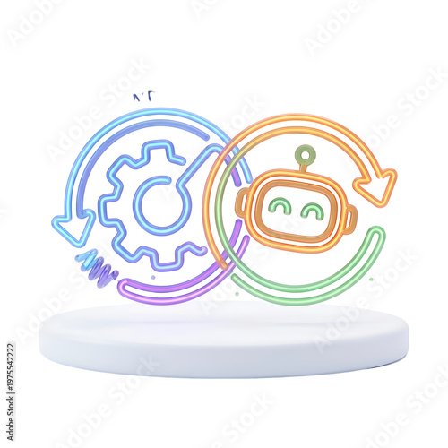 Colorful Gear and Robot Cycle Illustration for Technology Concept.