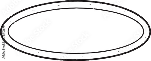 A clean and minimalist white oval outline icon, featuring a thin black interior border and a black outer stroke.