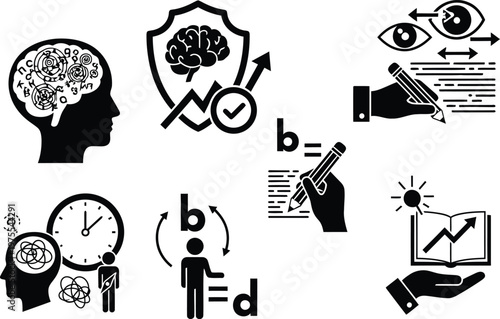 Dyslexia and Learning Disabilities Icon Set for Special Education, Cognitive Development, Speech Therapy, and Neurodiversity Awareness Marketing