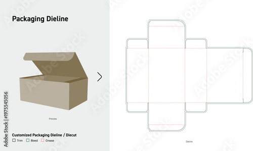 Hinged Lid Tuck Box Packaging Dieline Rounded Flap Carton Die Cut Template