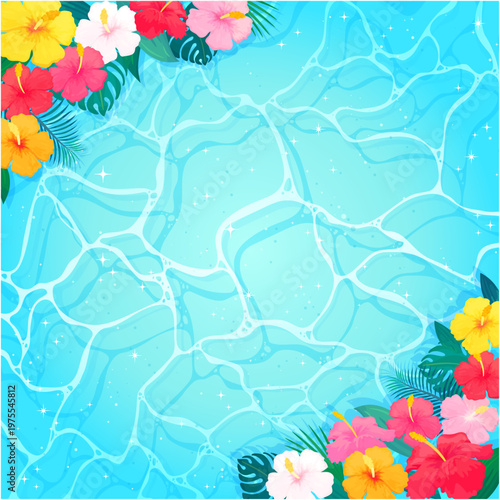 海とハイビスカスのフレーム1_正方形