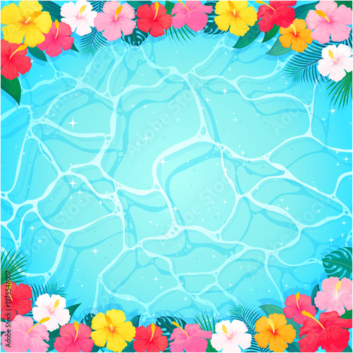 海とハイビスカスのフレーム3_正方形