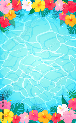 海とハイビスカスのフレーム3_縦