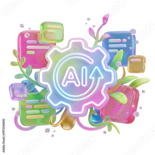 Artificial Intelligence Technology Concept with Gear and Cloud.