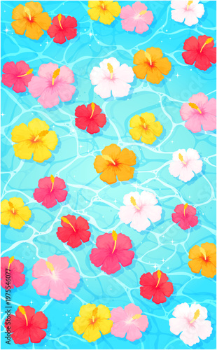 海とハイビスカスの背景_縦