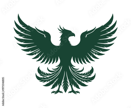 Dark Green Phoenix Bird Mythical Creature Logo Design Element