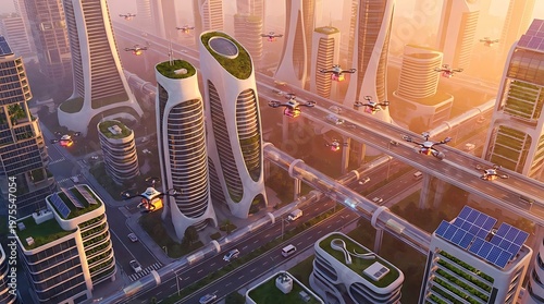 Futuristic Cityscape at Sunset