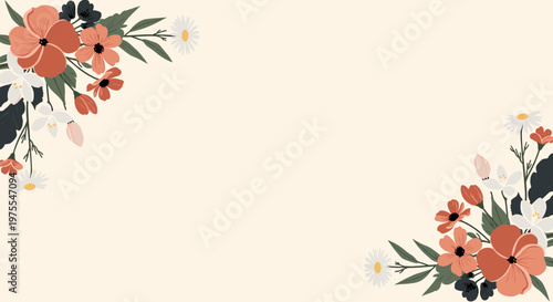 A minimalist illustration of flowers creates a calming and serene mood. Ideal for backgrounds, website headers, or branding materials needing a touch 