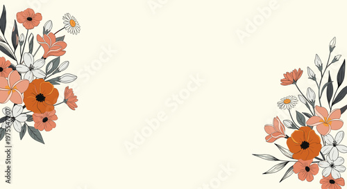 A minimalist floral illustration evokes a sense of calm and natural beauty. Ideal for spring themes, website backgrounds, or branding materials requir