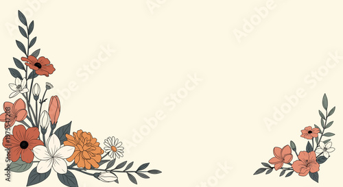 A delicate illustration of blooming flowers and buds creates a calming, organic feel. Ideal for springtime promotions, botanical designs, or adding a 