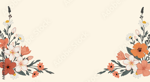 A charming floral illustration with a warm color palette creates a sense of serenity. Ideal for backgrounds, greeting cards, or adding a touch of natu