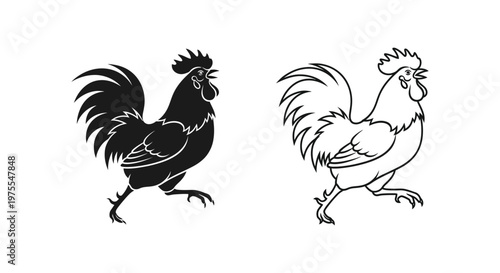 Rooster Symbols Bold Black and White Illustrations Vector