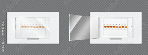 Fuse box, electrical panel with switchers, vector