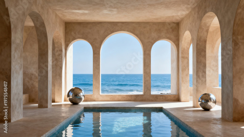 Wabi-Sabi Arch Door · Swimming Pool Sea View