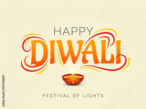 Happy Diwali Greeting Card with Diya Oil Lamp Festival of Lights