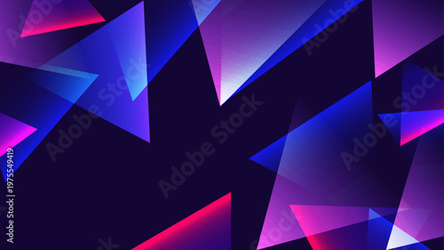Abstract composition of glowing blue and purple triangles over a dark background creating a futuristic technology aesthetic