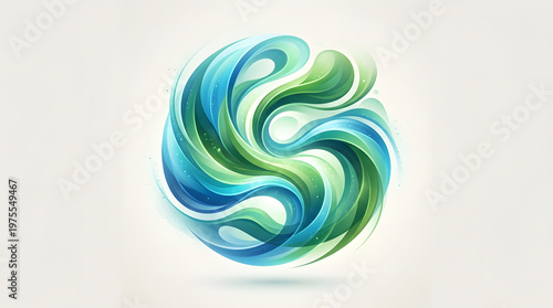 Abstract circular swirl green blue fluid design representing energy motion balance and modern eco friendly digital concept