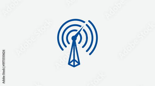 Minimalist Blue Icon of a Radio Tower Broadcasting Signals