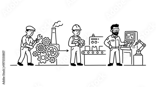 Factory Workers And Robotic Automation Process