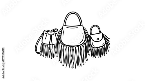 Line Art of Three Fringe Handbags
