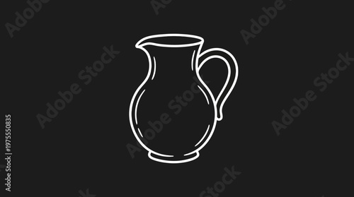 Minimalist Outline of a Ceramic Pitcher on Black Background