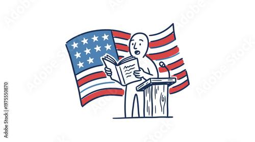 Person Reading From Book with American Flag