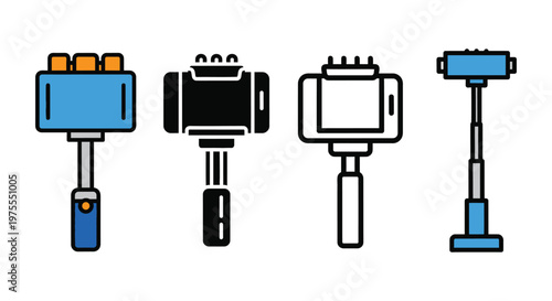 Several modern mobile selfie stick vector graphic designs 