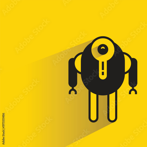 cartoon robot icon with shadow on yellow background