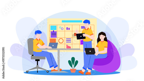 Flat design illustration of a manager assigning and organizing tasks