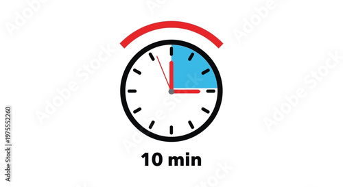 Simple vector illustration of a clock face displaying a ten-minute countdown interval for time management