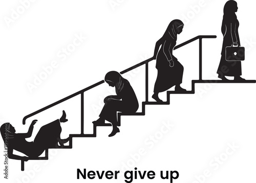 Never Give Up Women Silhouette Vector