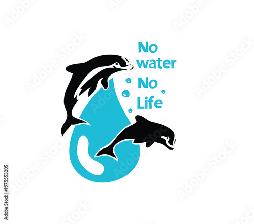 A Drop of Water and Two Dolphins, art vector design