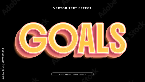 Motivating goals text effect with yellow gradient faces and pink 3D shadows on a sleek black background